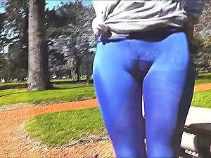 Round Ass Teen In Ultra Tight Shiny Spandex Showing Cameltoe In Public!