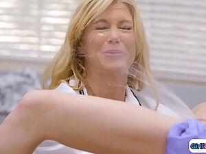 Unaware doctor gets squirted in her face