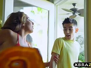 Young guy gets lucky with three MILFS at this bbq party