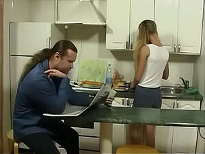 BritishTeen step Daughter seduce father in Kitchen for sex