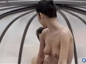 Pole riding makes shameless woman cum a lot