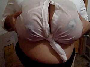 18 Year old slut with big tits in a wet shirt likes to tease men